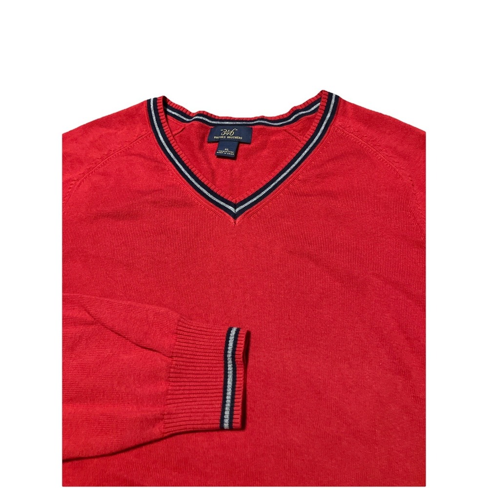 Men's Brooks Brothers 346 V-Neck Red Blue Stripes Sweater Size XL